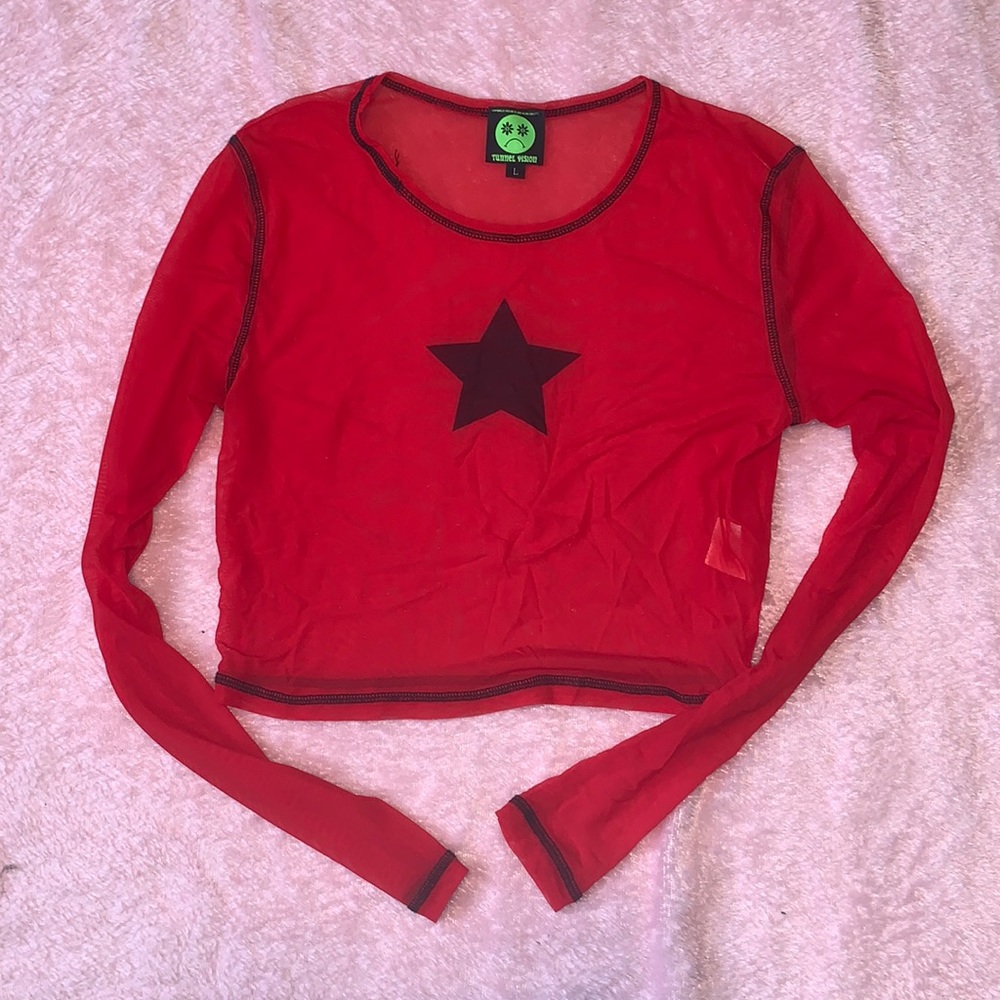 Super Sexy Red Mesh Long Sleeve Top